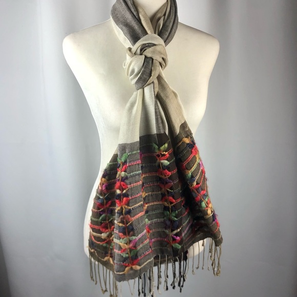 Woven Pashmina & Neutral Striped Scarf Bundle - Picture 13 of 16